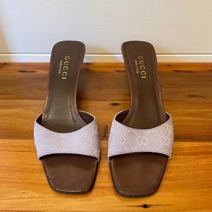 Gucci Mono Peeptoe Kitten Heel Mules